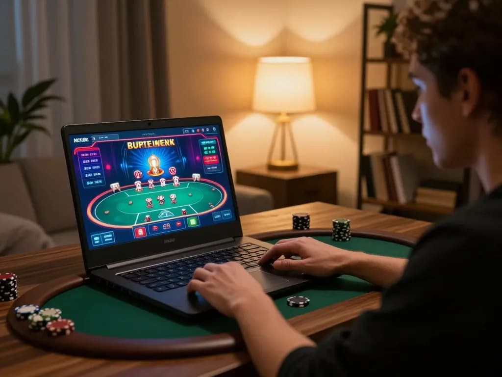 Player engaging in exciting manclub online casino gaming session at home