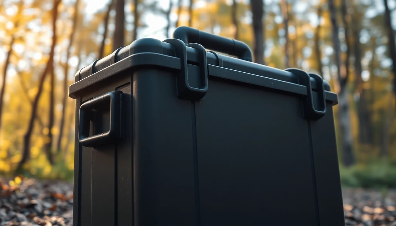 Showcase of a pelican gun case for sale in a rugged outdoor setting, emphasizing durability and reliability.