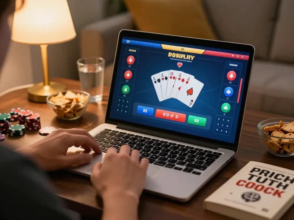 Engaging online poker gameplay at home capturing Red 88 strategic betting moments.
