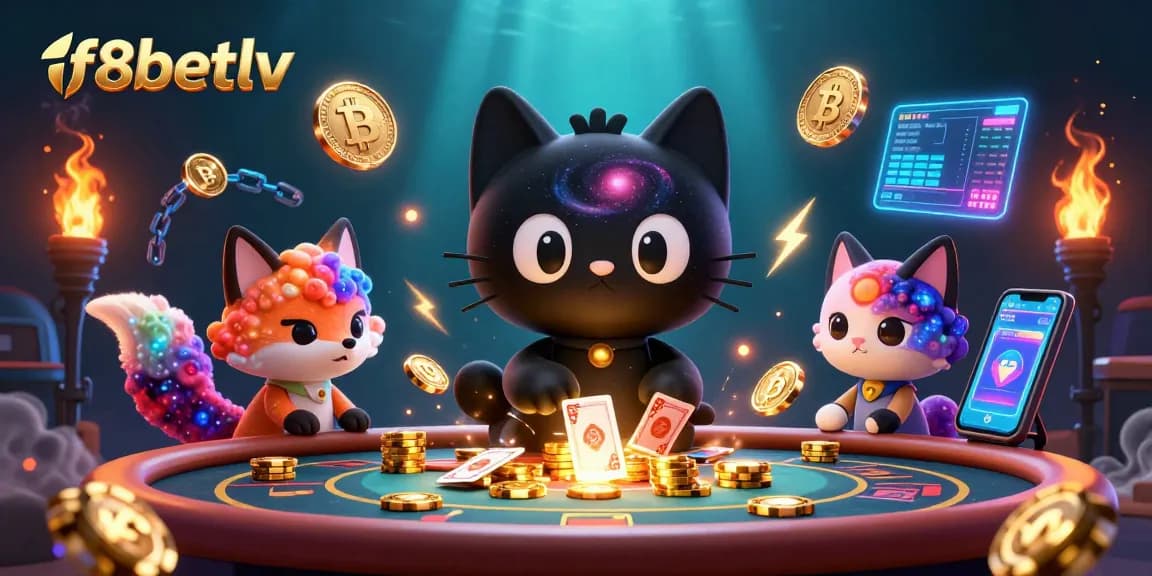 Experience thrilling gameplay at f8betlv's cosmic casino with vibrant characters and crypto elements.