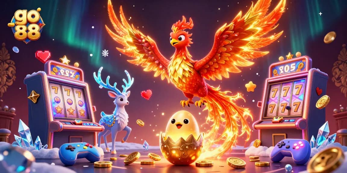 Experience the thrill of go 88 slots with vibrant characters and casino elements in a dynamic 3D illustration.