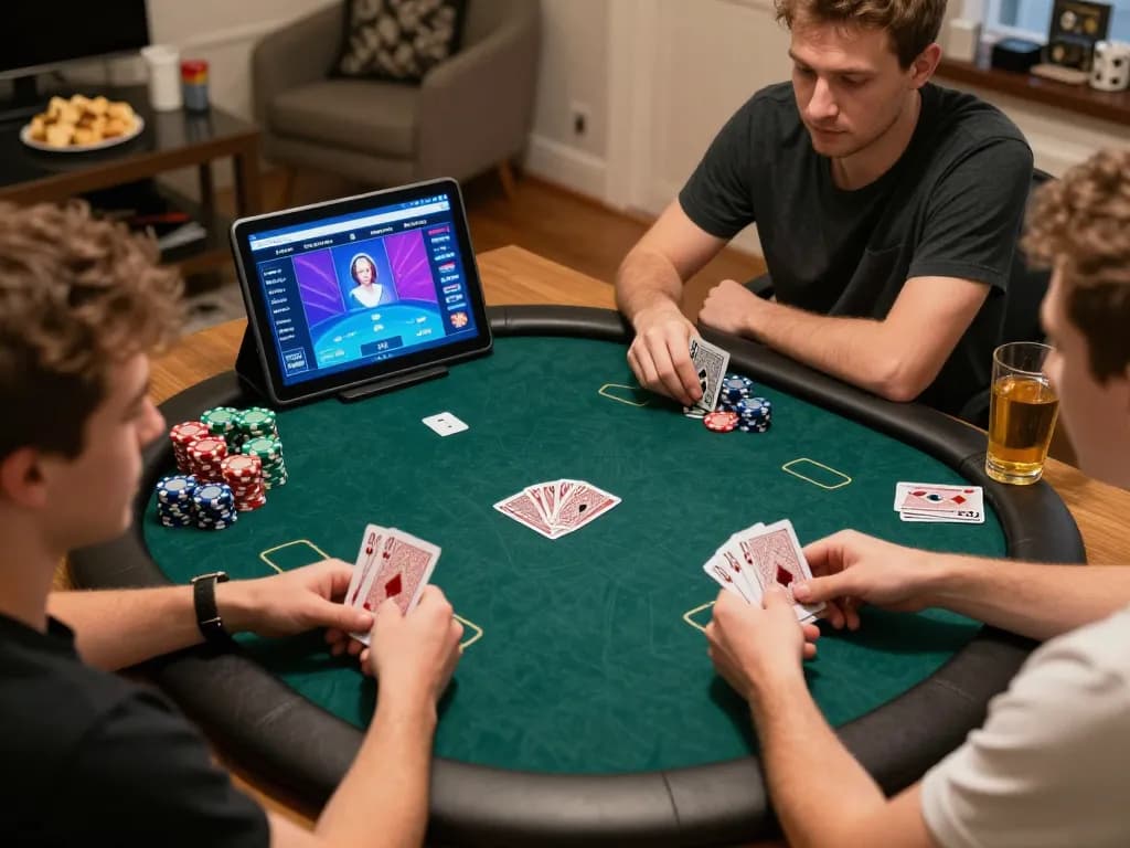 Engaging poker game on TG88 app interface showcasing strategic gameplay at home.