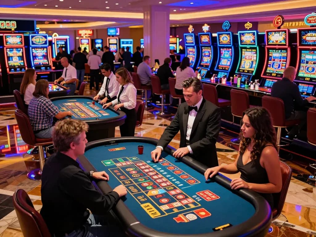 Fans experiencing excitement at FC88 roulette table with vibrant neon lights and lively atmosphere