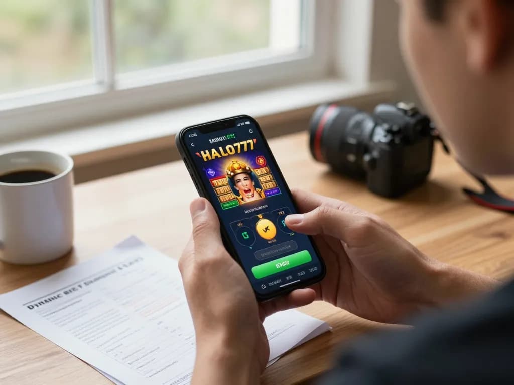 Pemain menggunakan aplikasi Halo777 untuk perjudian online, fokus pada taruhan.