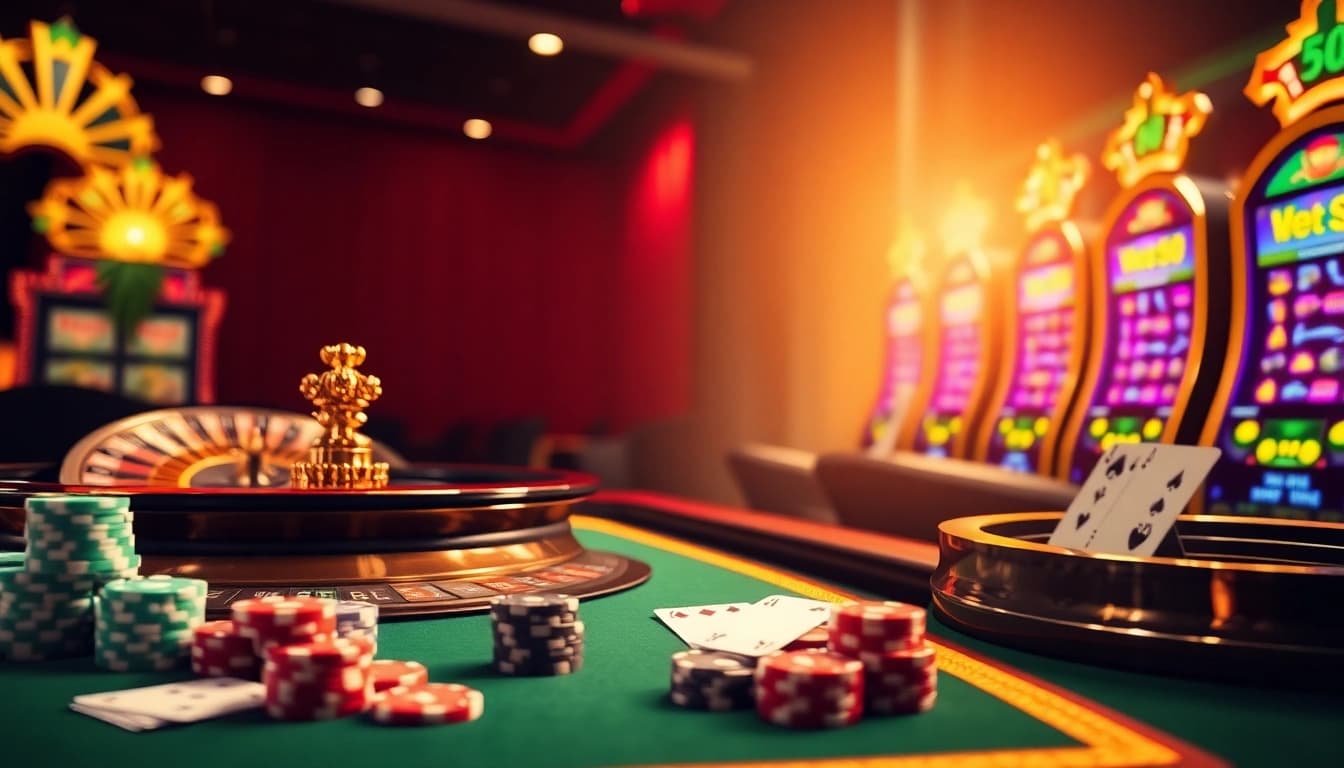 Experience thrill and excitement at https://xx88casino.com/ featuring vibrant casino elements like roulette and poker chips.