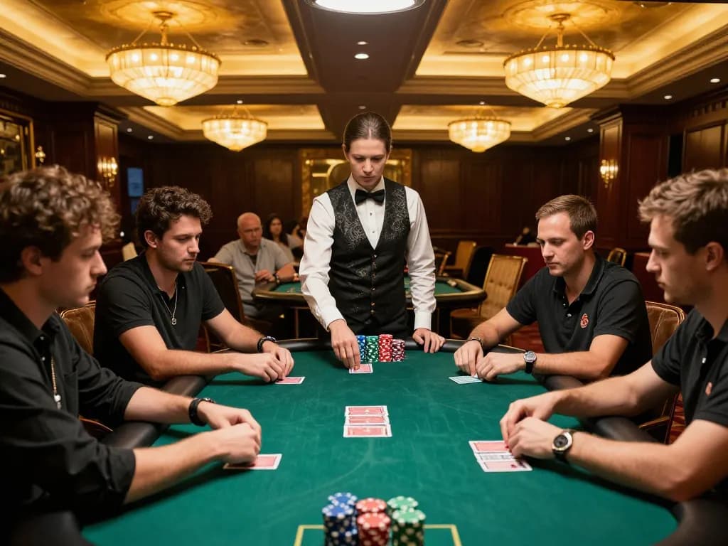 Kuwin poker players engaging in a strategic game at a luxurious casino table.