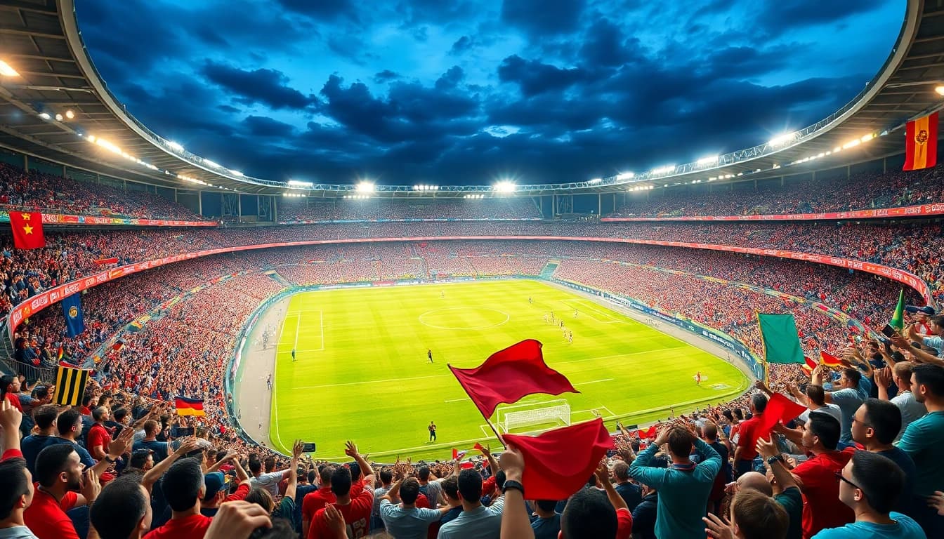 Bóng đá socolive match in a lively stadium with passionate fans cheering.