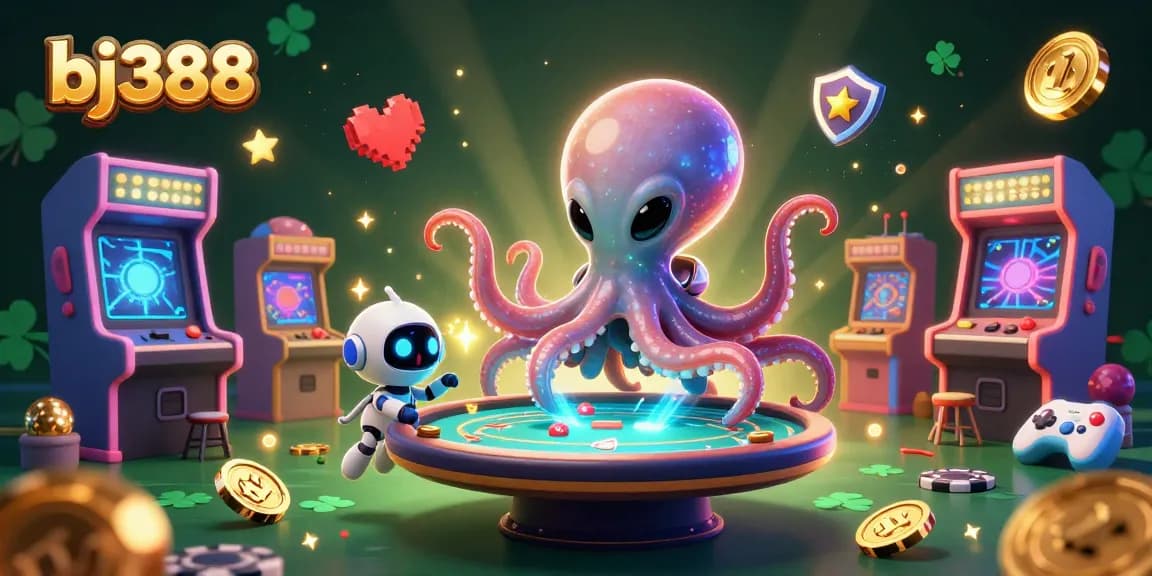 Experience vibrant gaming excitement at bj388 with a 3D octopus dealer and thrilling poker action.
