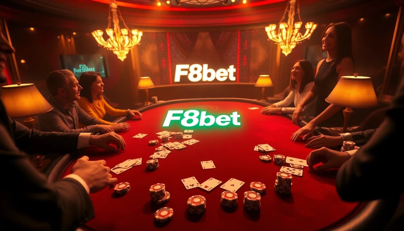 Engage with the thrilling atmosphere of poker at F8bet.com, featuring exciting gameplay and elegant casino decor.