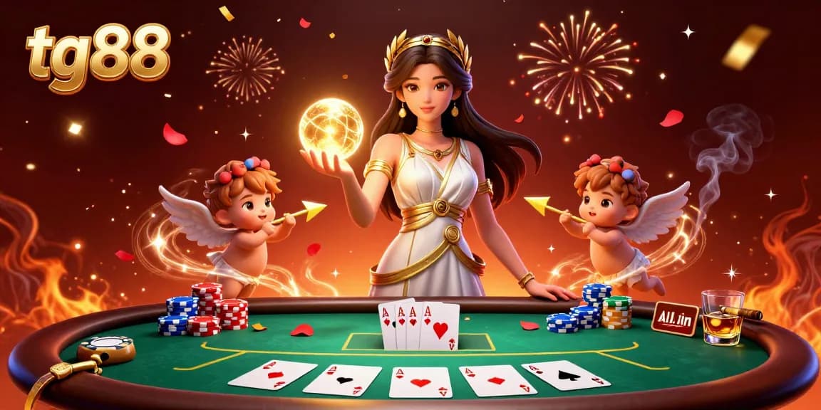 Experience excitement at tg88 with a captivating 3D goddess and charming Cupids in a vibrant casino scene.