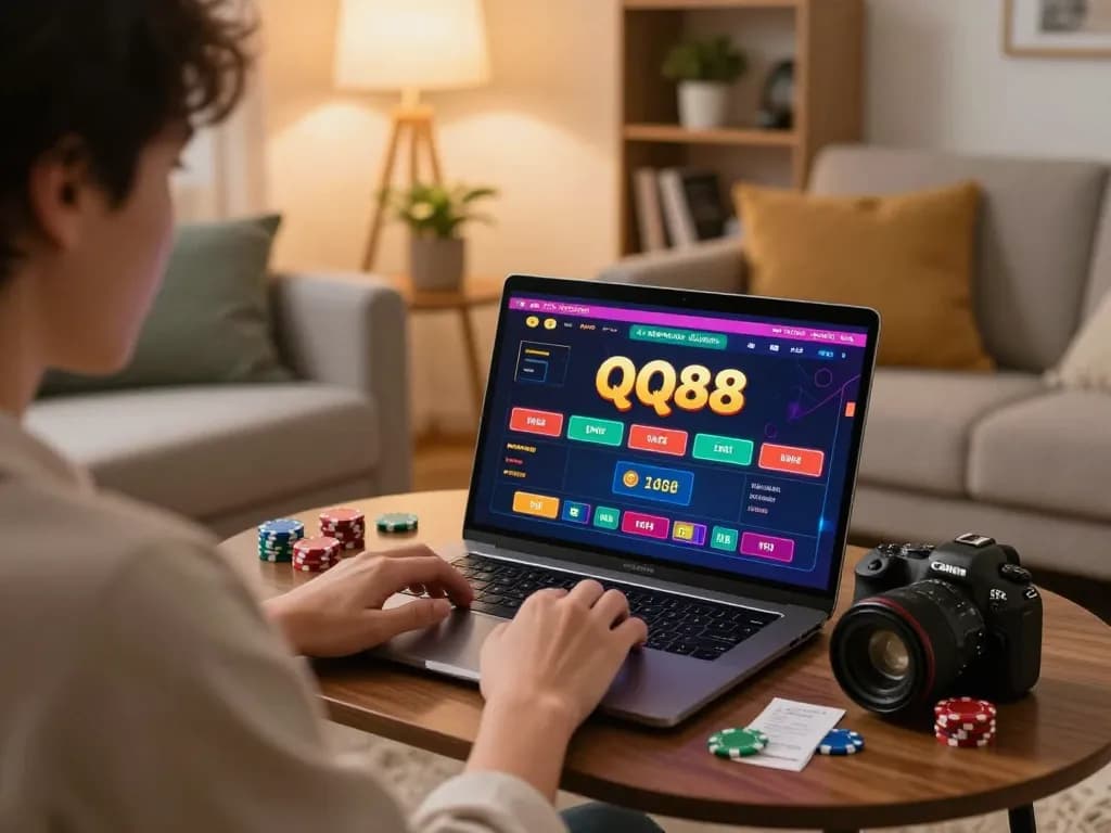 Engaging online gaming experience on QQ88 Money platform in cozy home setting with focused player.