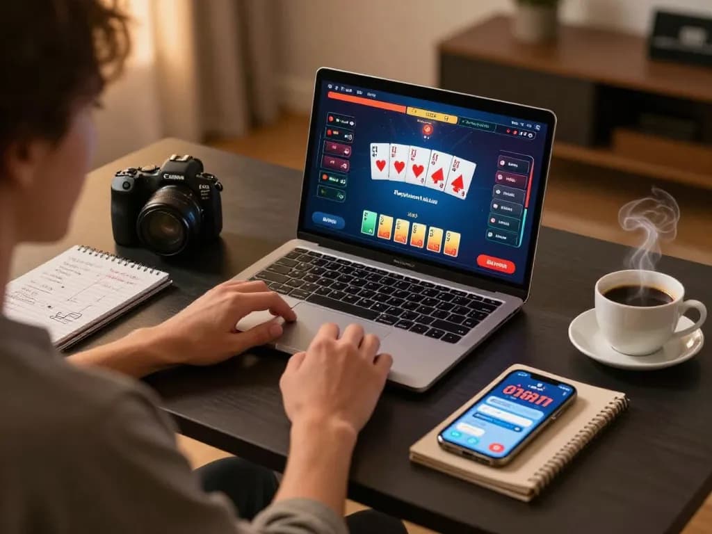 Engaging in online poker from home on trang chủ bl555 with strategic notes and betting app.