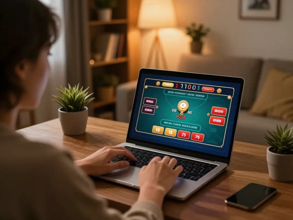 Person playing a live dealer game on tr88 platform from home, showcasing an engaging online gambling experience.