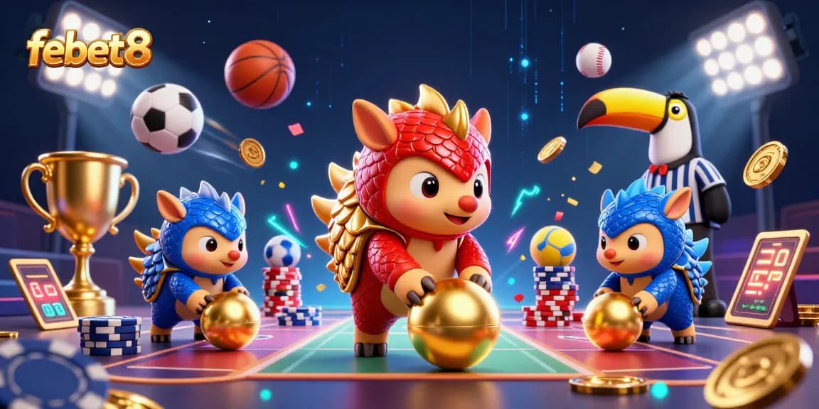 Experience the thrill of febet8 with dynamic pangolins bowling through poker chips in a lively casino setting.