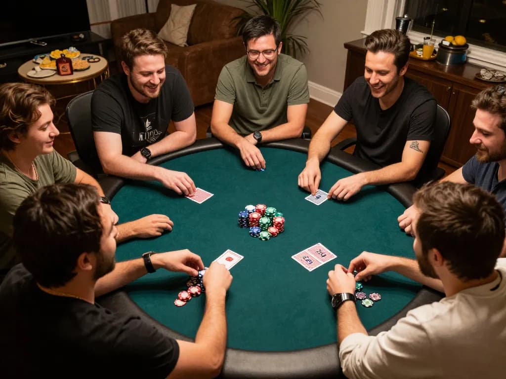 Poker night with friends strategizing their moves at a cozy table featuring TA88 gameplay moments.