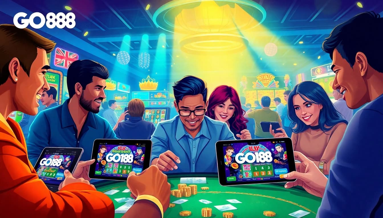 Engaging illustration of players enjoying gaming on GO88, showcasing excitement and community.