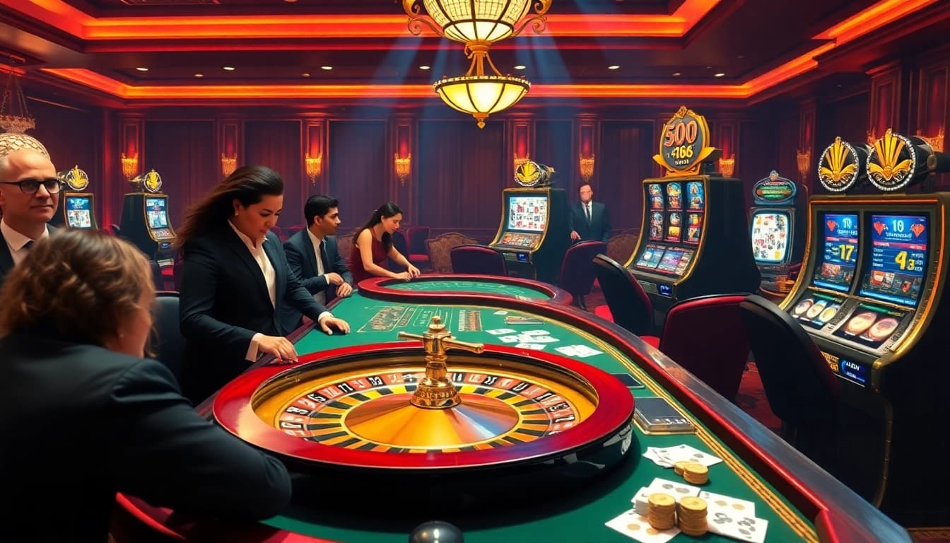Experience the thrill of king88 com with high-stakes gaming at a luxurious casino featuring roulette and poker tables.