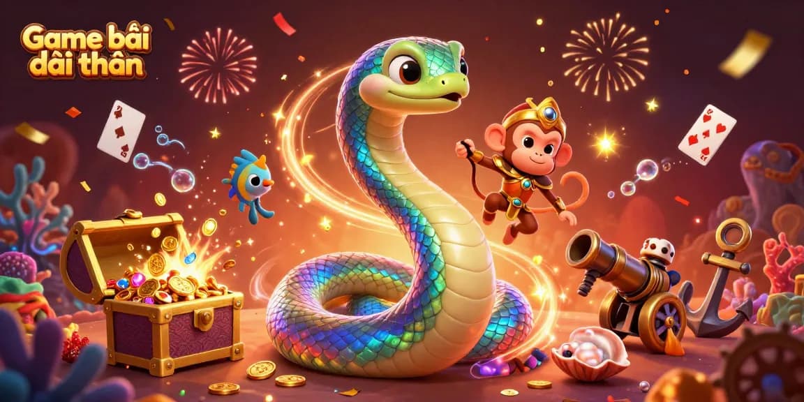 Engage in thrilling Game bài đổi thưởng with vibrant characters and shiny treasures in this immersive illustration.