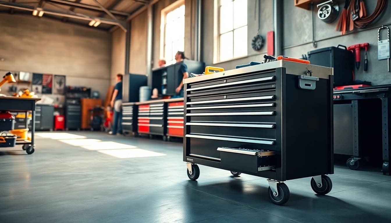 HAZET tool cart showcasing high-quality tools in a professional workshop setting.