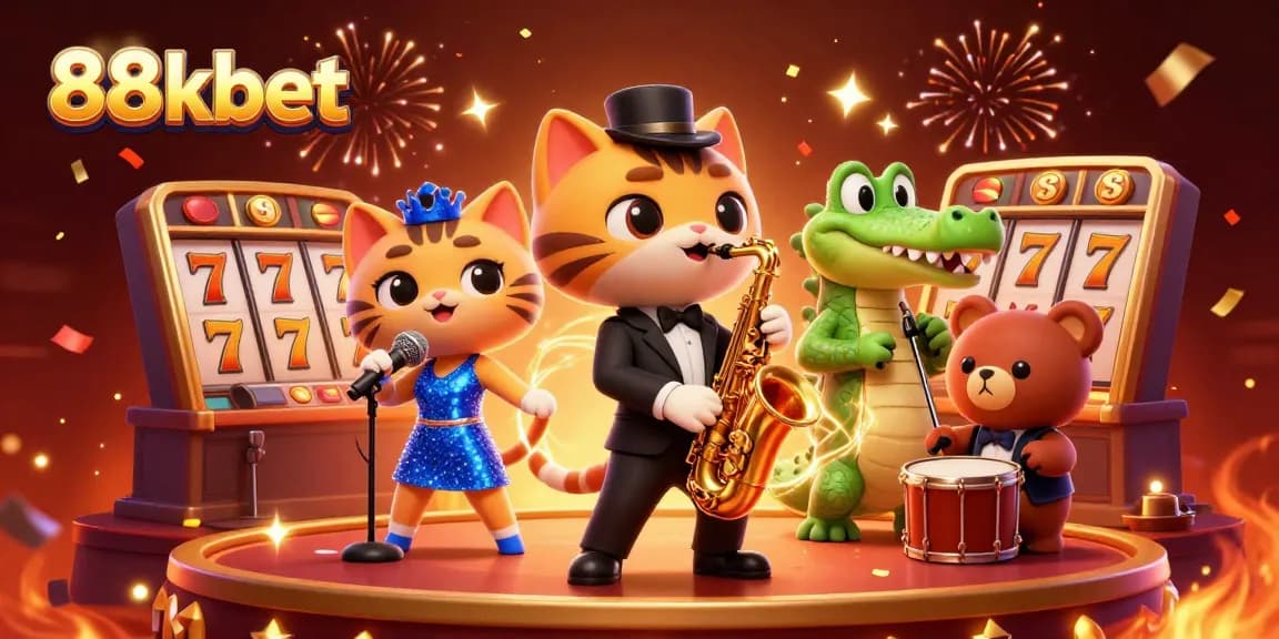Spin the reels at 88kbet with vibrant characters in a lively casino setting, celebrating wins and excitement.