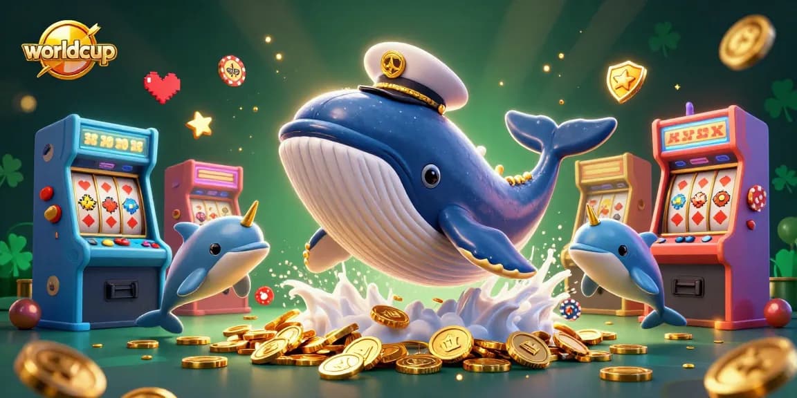 Experience the worldcup excitement with whales, dolphins, and poker action in vibrant casino art.