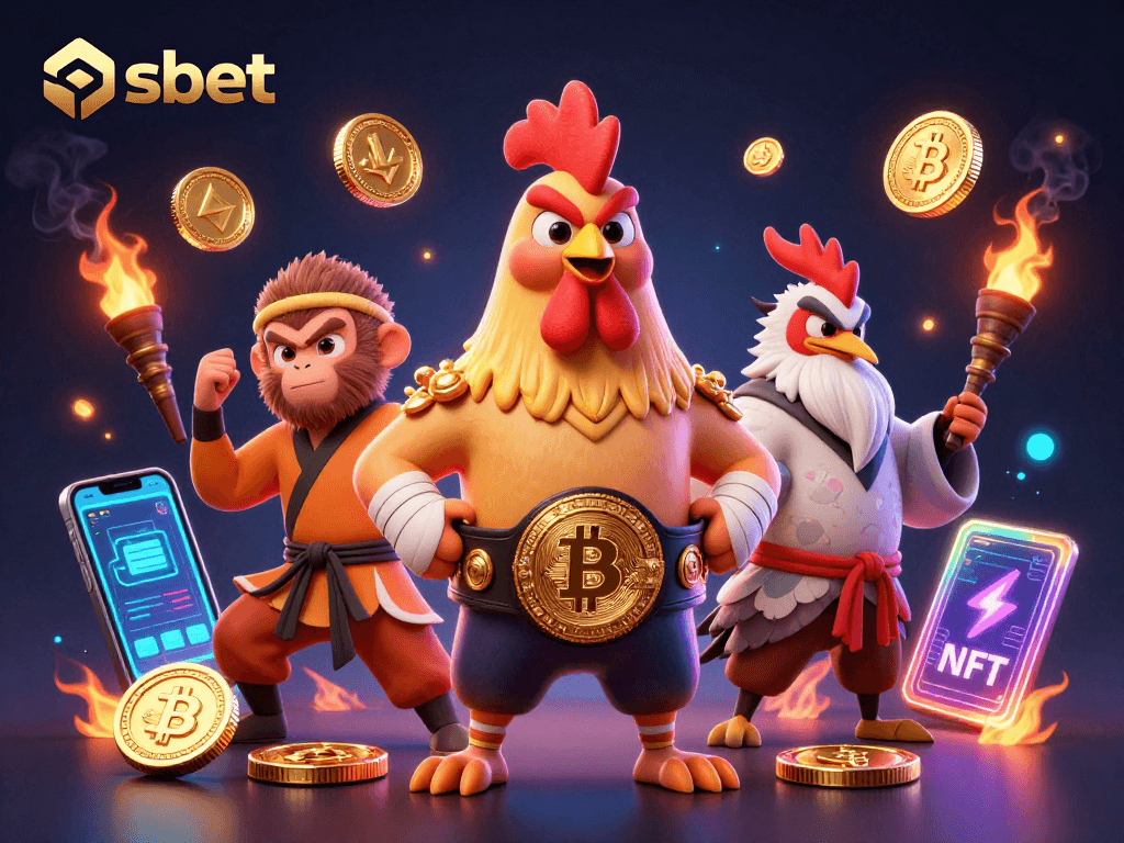 Engage in thrilling shbet action with vibrant characters and crypto elements in dynamic casino scene.