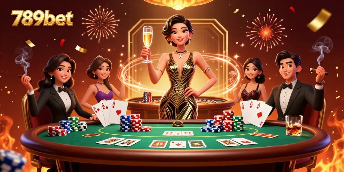 Engage in thrilling casino games at 789bet with a glamorous scene of victory and excitement.