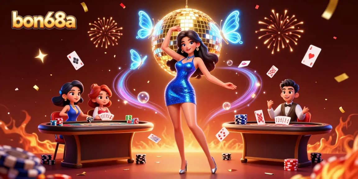 Experience exciting poker action at bon68a with glamorous elements and dynamic characters in a vibrant scene.