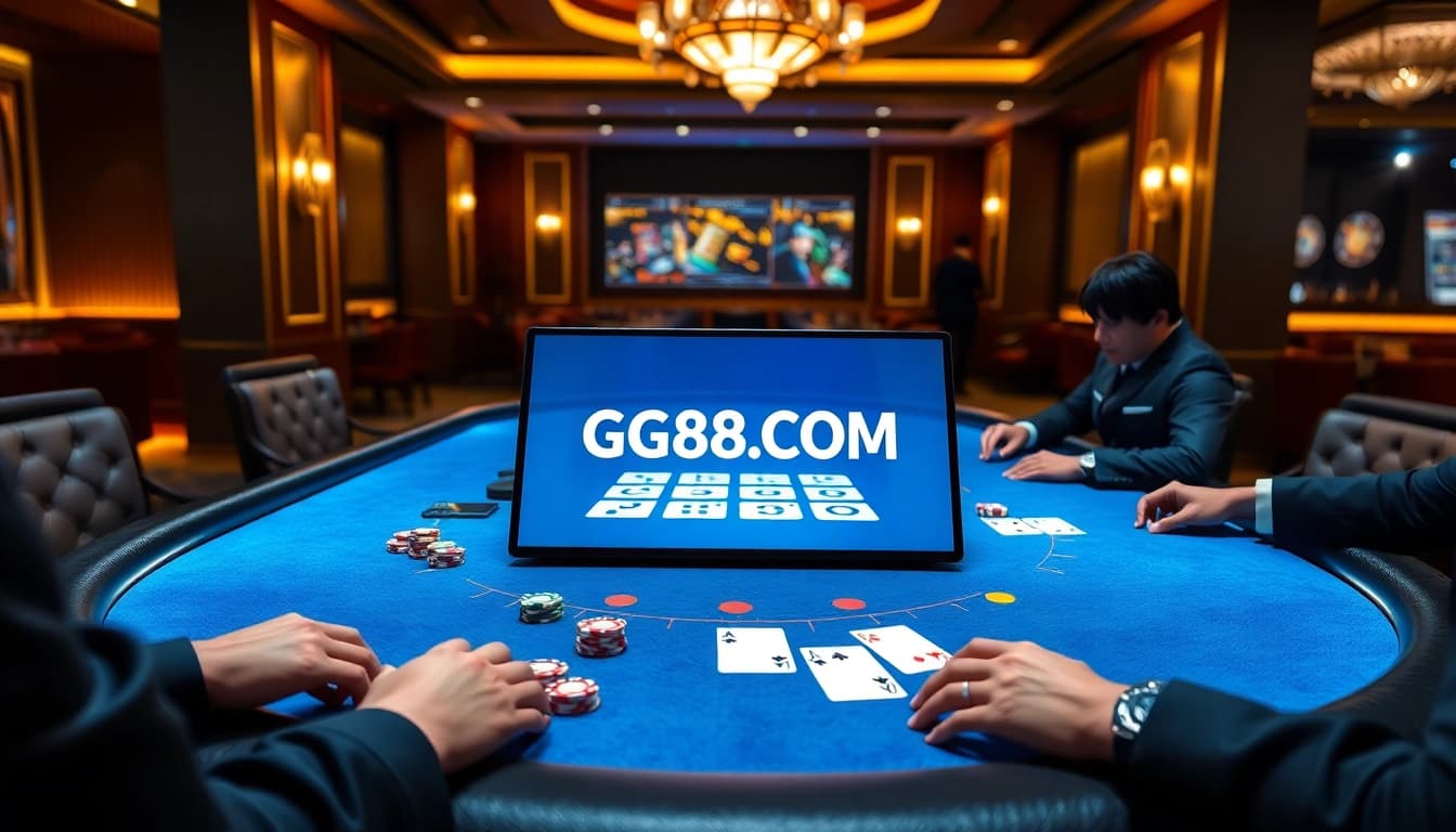 Experience thrilling gameplay at GG88.COM with vibrant poker tables and high-quality gaming elements.