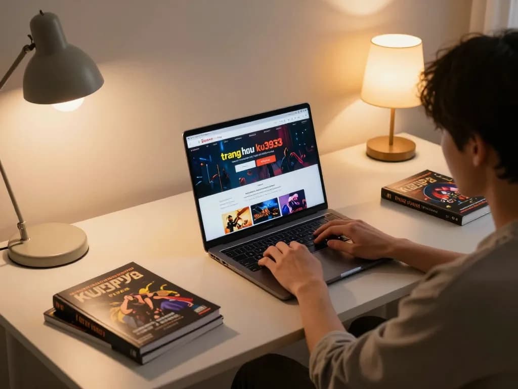 Engaging online gambling experience on trang chủ ku3933 with a user at a stylish desk