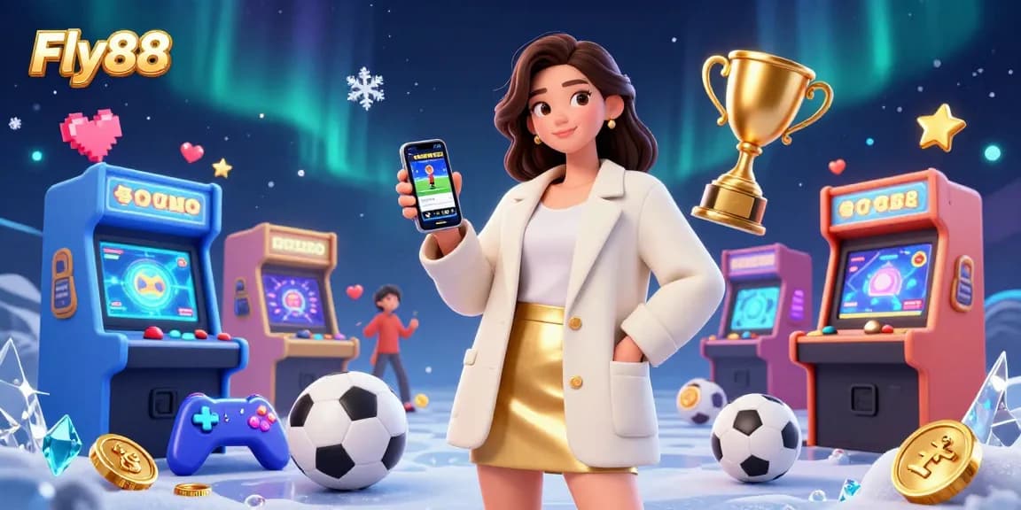 Engage with Fly88's vibrant gaming world through a friendly Asian woman showcasing a sports betting app.