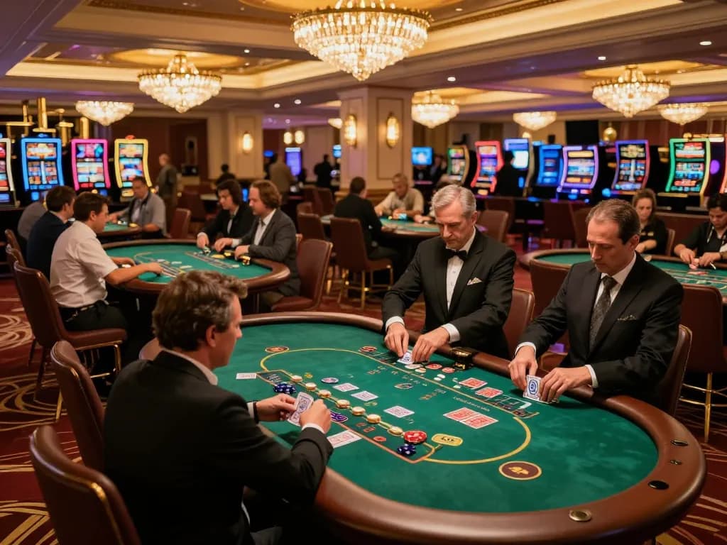 Excited players engaged in blackjack at GO 88 casino during vibrant evening atmosphere