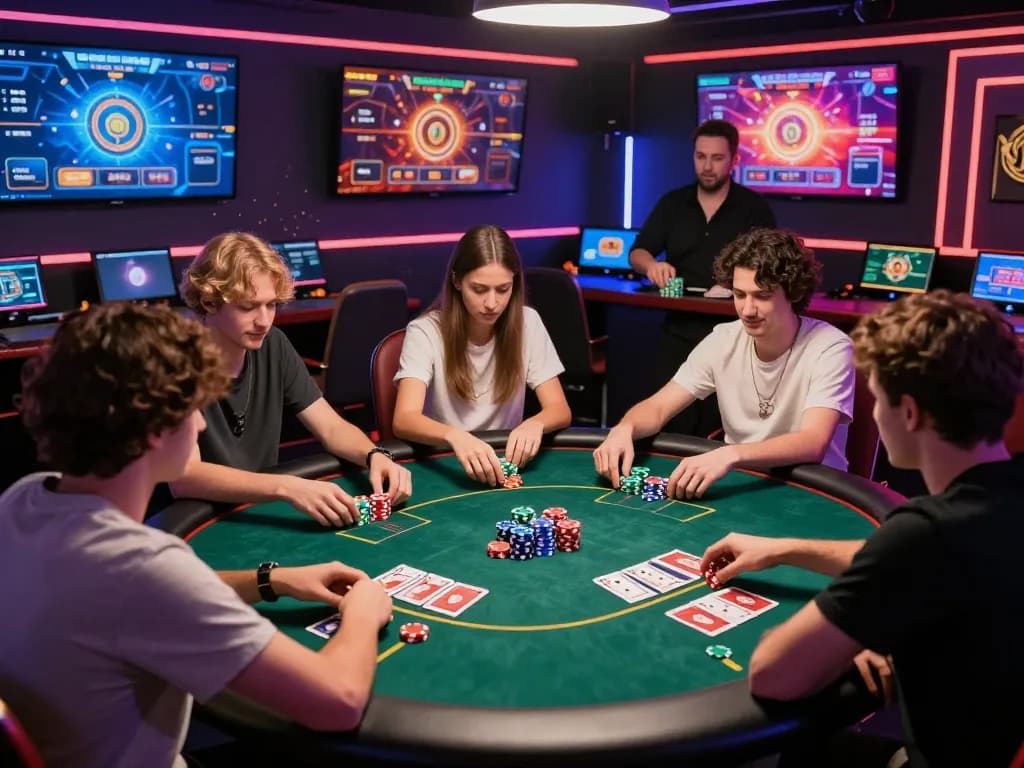 Exciting go99 online gaming scene with players enjoying poker at a vibrant digital casino table.