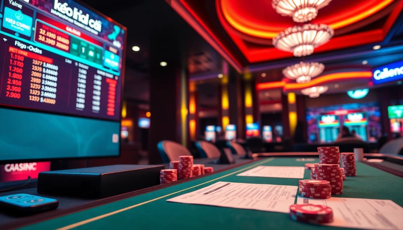 High-stakes betting scene showcasing keo nha cai odds at a luxurious casino table.