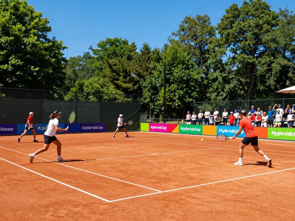 Players enjoying a match on HybridClay, showcasing its authentic clay surface and vibrant atmosphere.