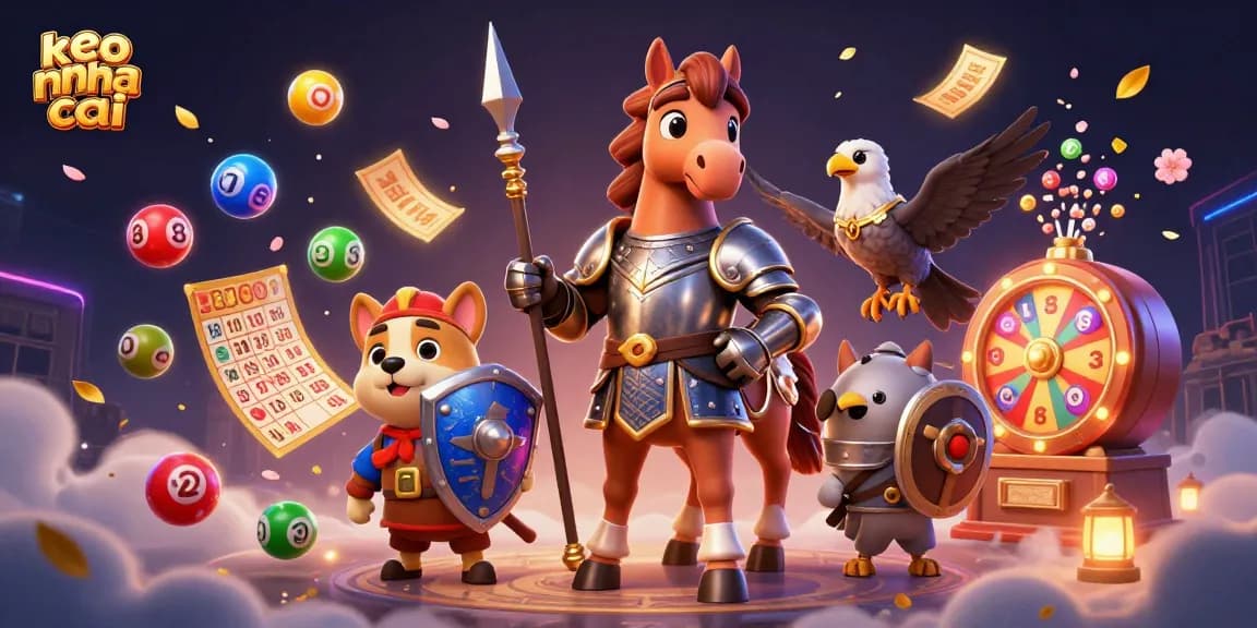 Experience the excitement of keo nha cai with a dazzling 3D illustration of knights and lottery elements.