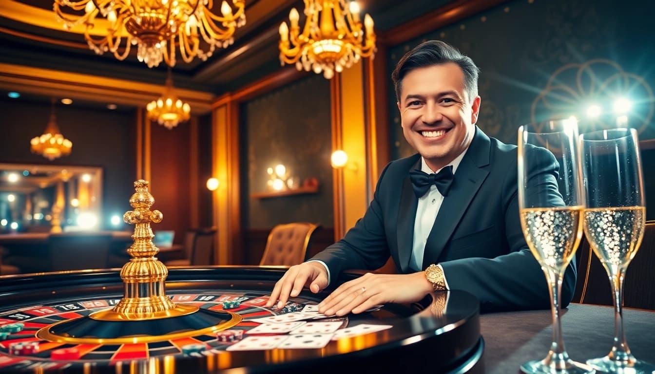 Experience thrilling gameplay at QQ888 Dev's luxurious casino featuring roulette and poker tables.