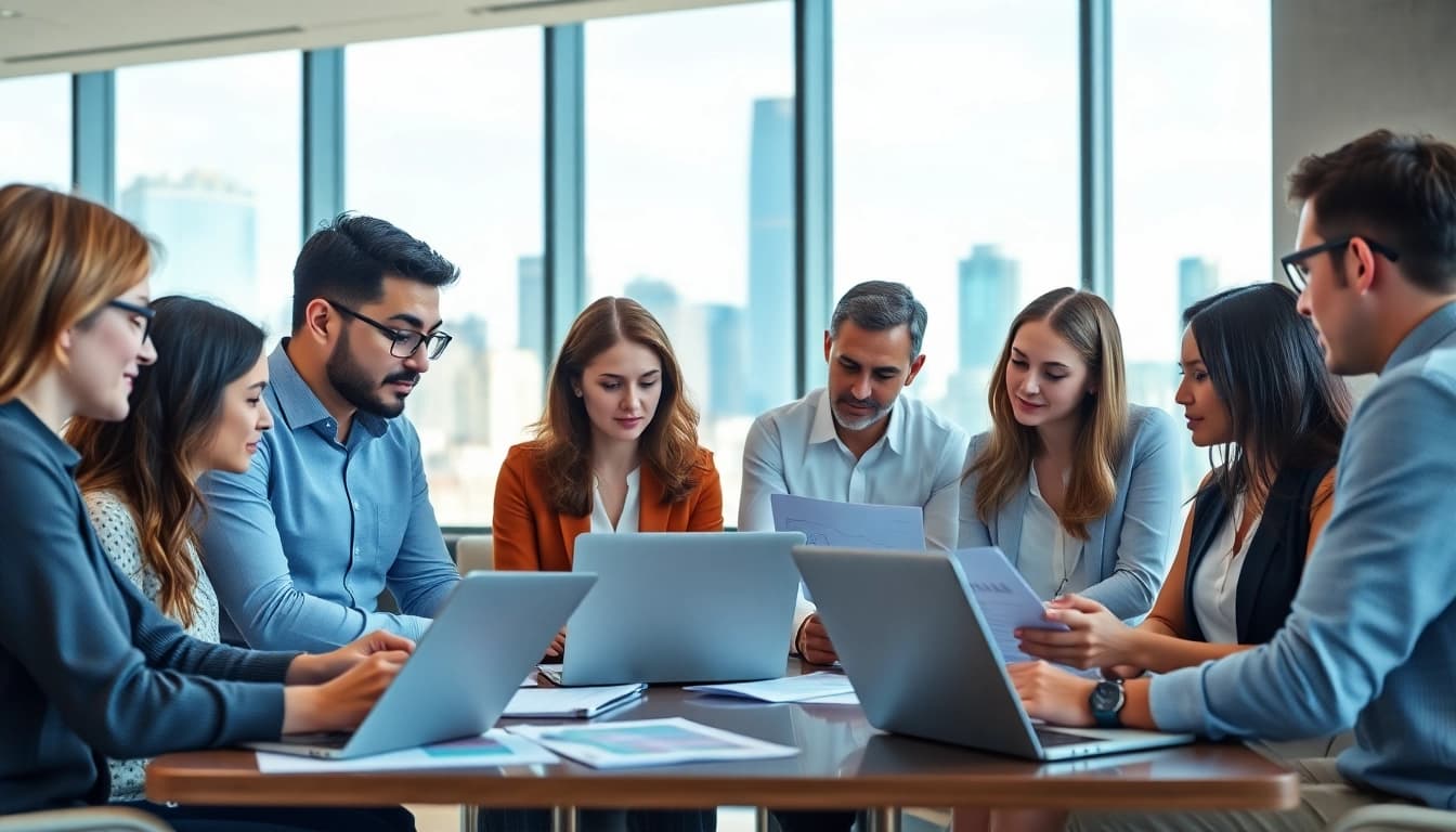 Consultation scene illustrating Quickplus Business Consultants collaborating in a dynamic office setting.