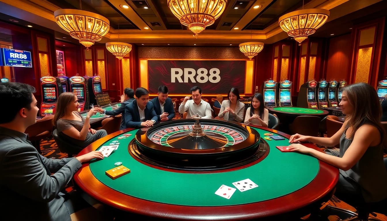 Engage with thrilling RR88 casino experiences at a vibrant roulette table.