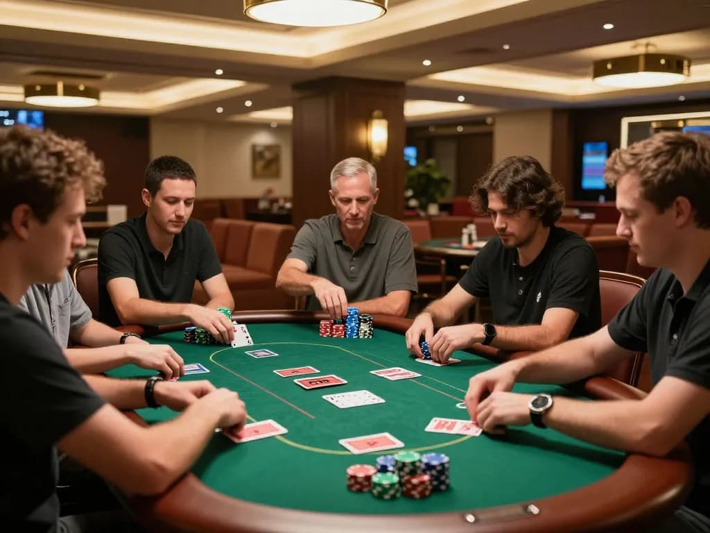 Players engaged in a high-stakes game at CM88 poker table, showcasing strategic gameplay and competitive atmosphere.