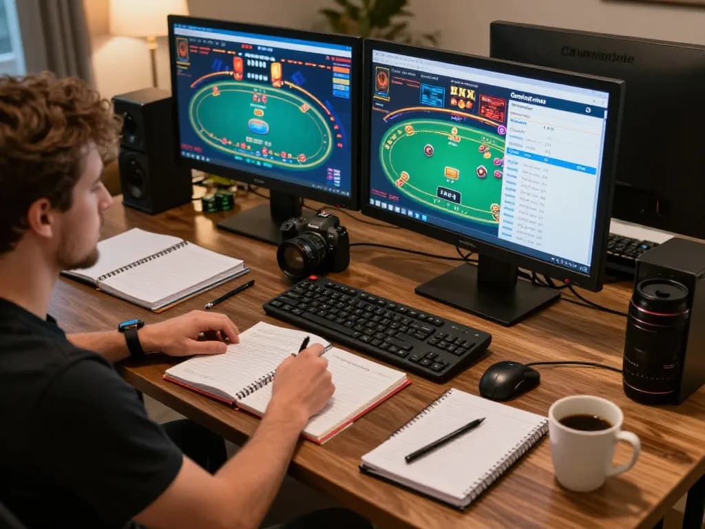 Engaged player strategizing in an online casino gaming setup, showcasing 88xeng experience