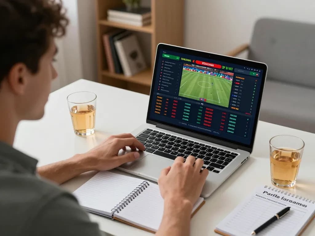 Engaging in sports betting at home with MB66, showcasing a player excited about live odds.