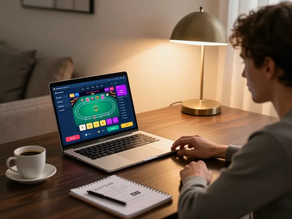 Login TA88 to your online casino account with a player analyzing strategies and gameplay on a laptop