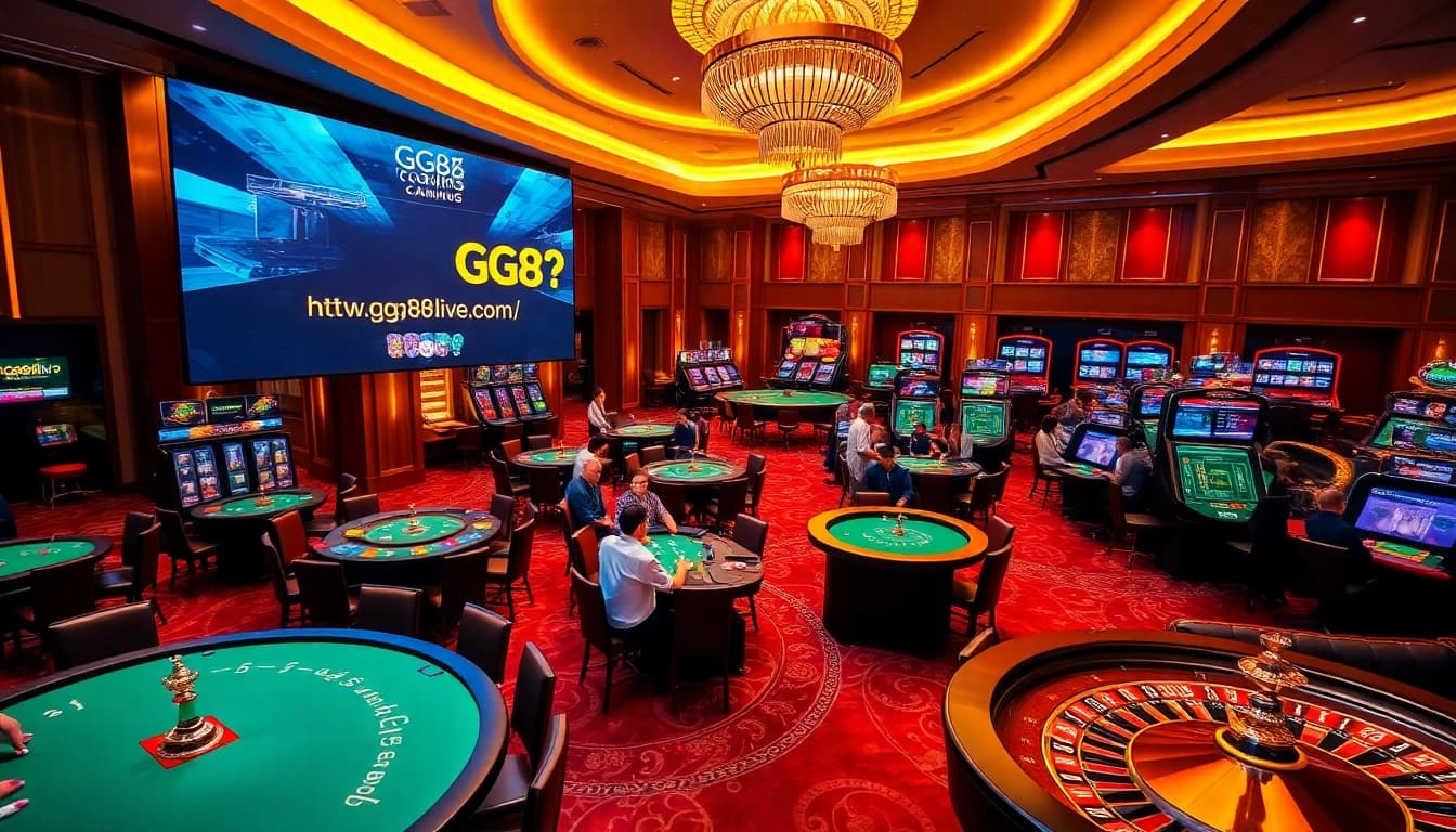 Engaging casino scene featuring players at tables and online interface from https://gg88live.com/.