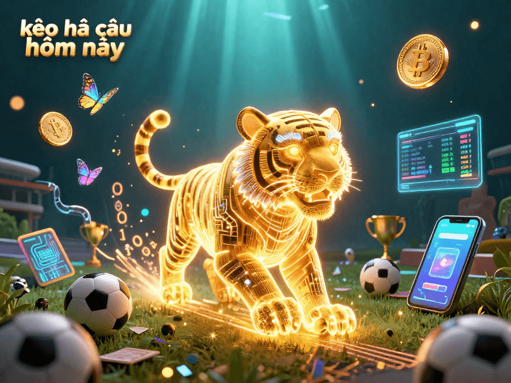Bet on kèo nhà cái hôm nay with vibrant digital sports betting elements and 3D tiger energy.