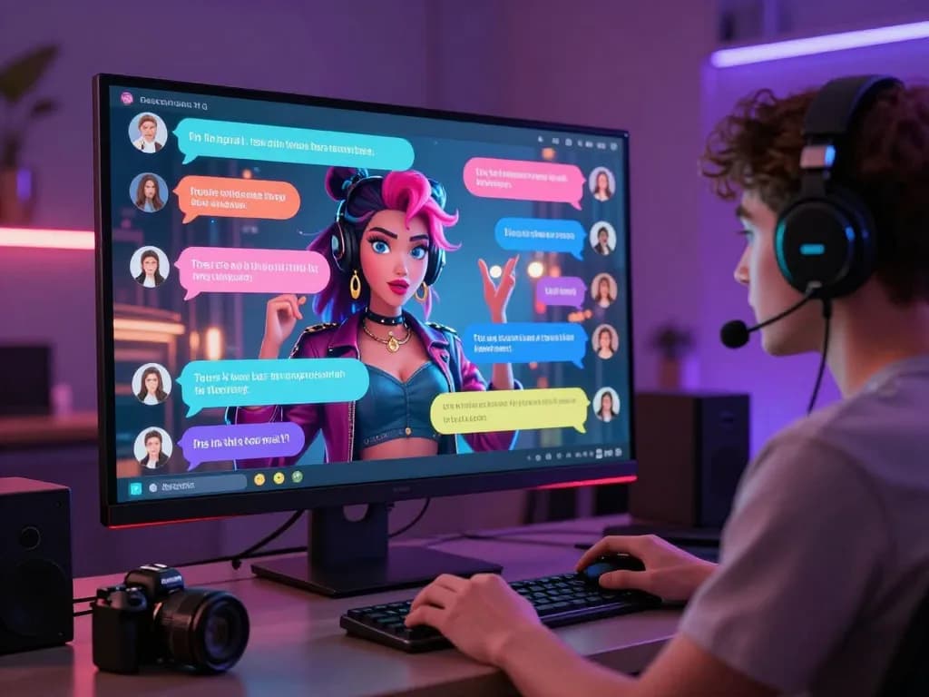 Engaging AI nsfw chat setup with animated character and vibrant digital interface.