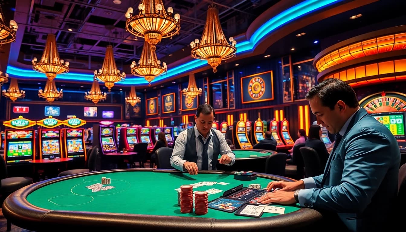 Engage in thrilling games at HITCLUB with vibrant poker tables and exciting slot machines.