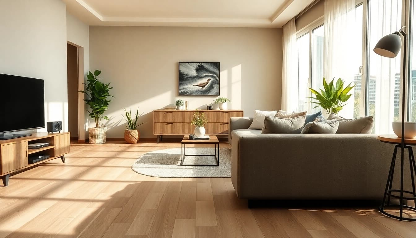 Transform your space with stunning lvt flooring showcased in a contemporary living room.