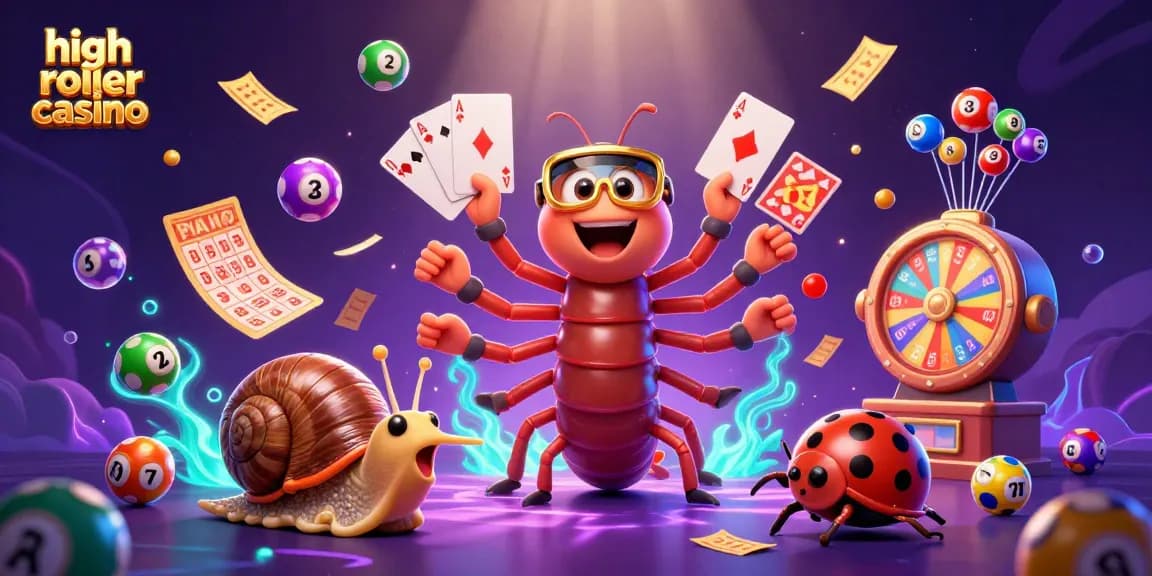 Experience the thrill of a high roller casino with colorful gaming elements and animated characters celebrating big wins.