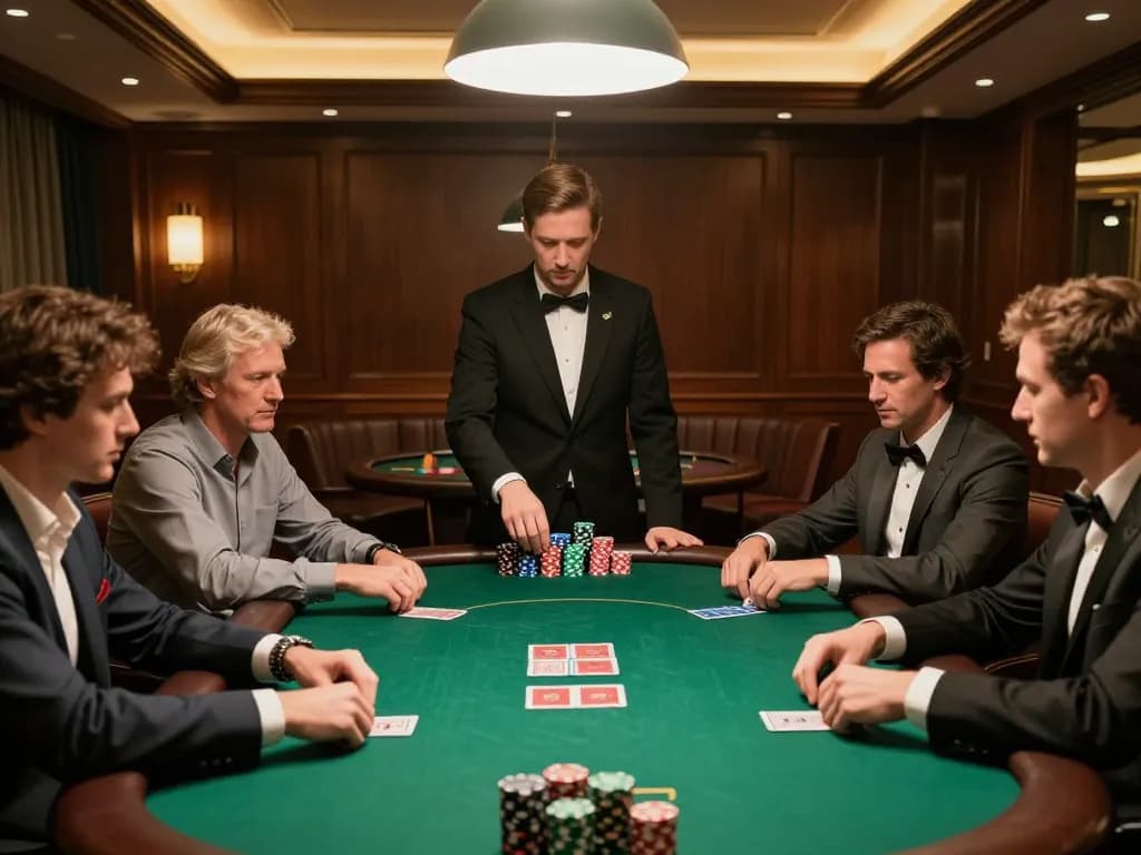 Engaged players at a high-stakes poker table during a game at https://rr88.navy/, showing strategic play and professional atmosphere.